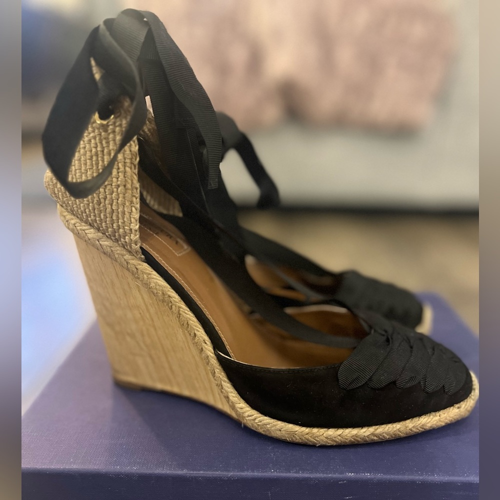 Aquazzura Malibu Wedge Espadrilles (40) in Black